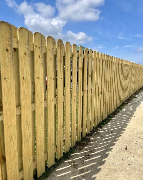 Beautiful example of a shadow box style wood fence installed in Panama City, Florida